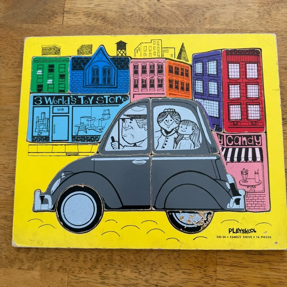 Vintage Playskool Wooden Puzzles 6 Sesame Street Drive Lion‎ Table Fire Pigs